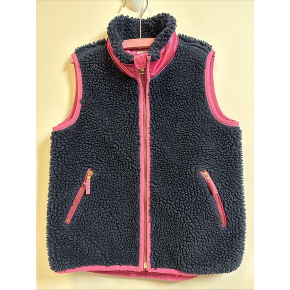 J Crew Kids Silky Warm Plush Sherpa Fleece Pink Satin Preppy Gold Tone Vest 8 - Picture 1 of 8